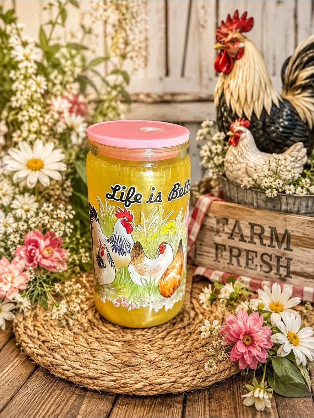 🐓 Cluckin’ Sunshine™ GlitterSip Snow Globe Tumbler
